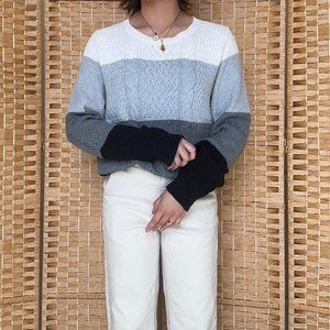 Vintage, Versatile Color-Block Sweater with Knit Detailing